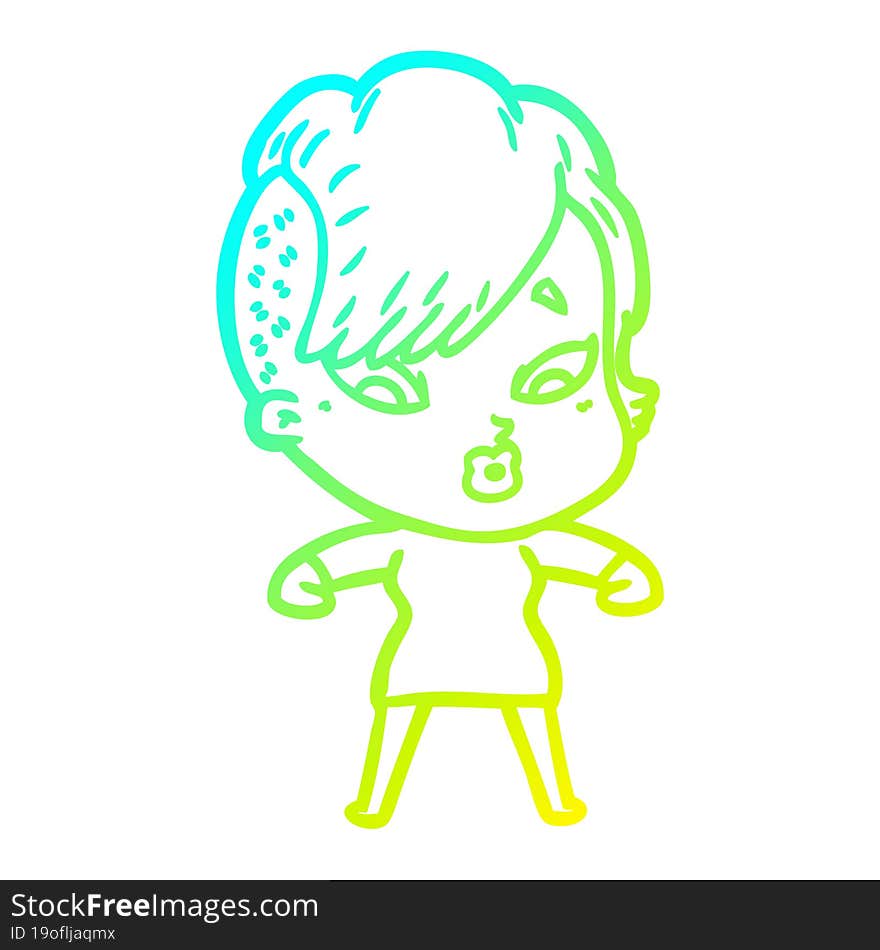 cold gradient line drawing cartoon surprised girl