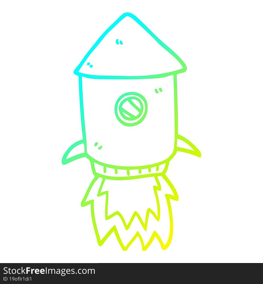 Cold Gradient Line Drawing Cartoon Space Rocket