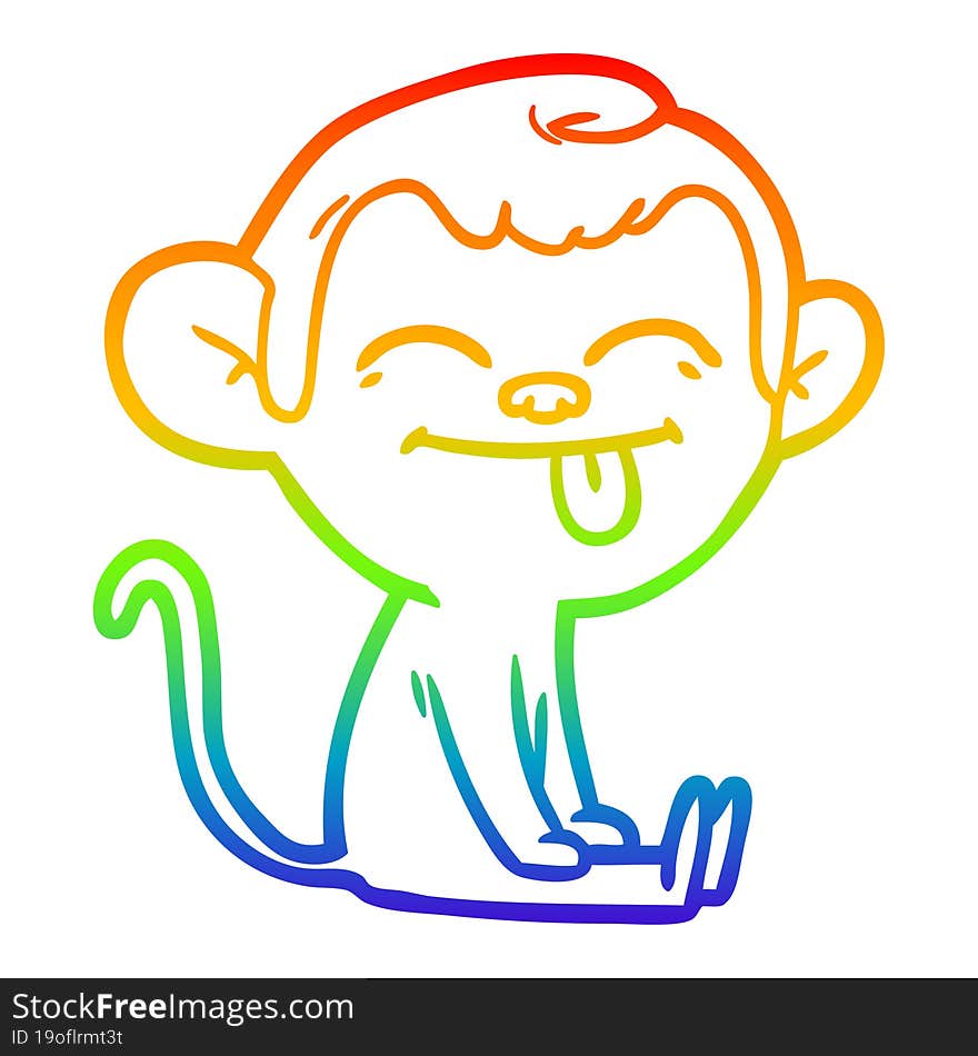 rainbow gradient line drawing of a funny cartoon monkey sitting