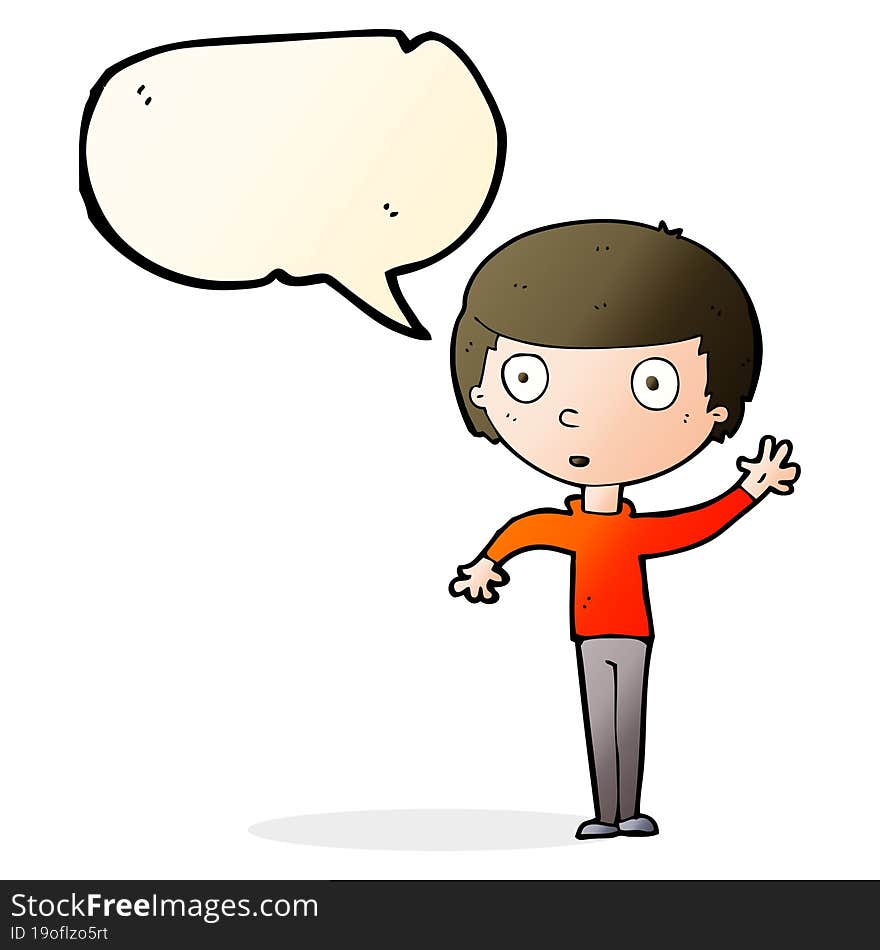 Cartoon Waving Boy With Speech Bubble