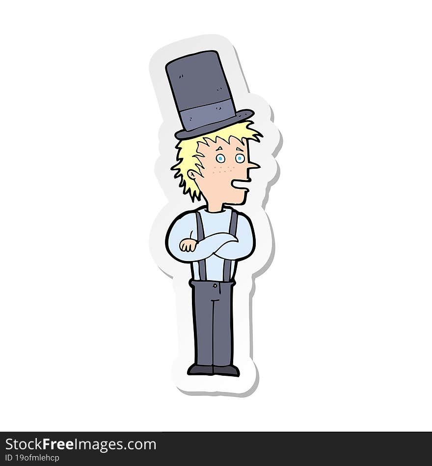 Sticker Of A Cartoon Man Wearing Top Hat