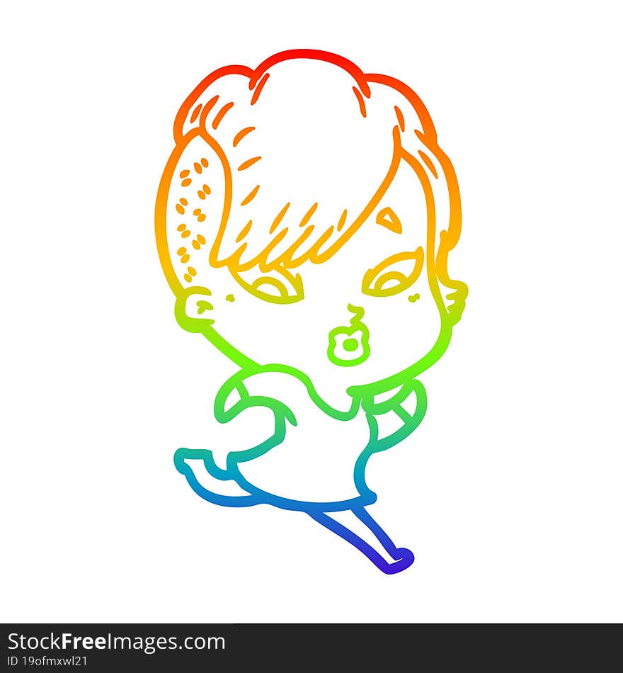 rainbow gradient line drawing cartoon surprised girl