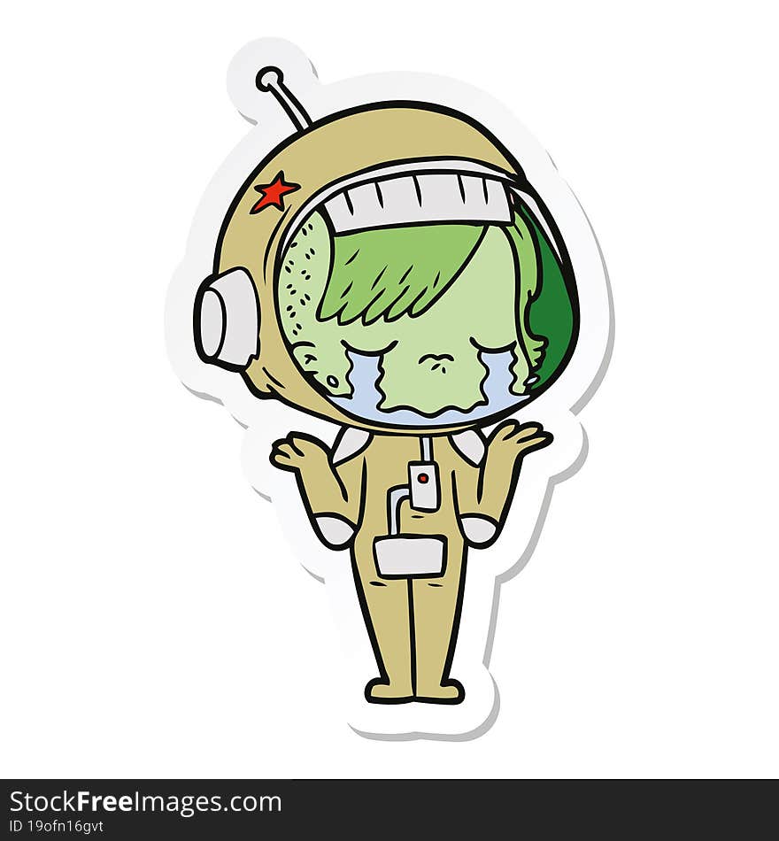 sticker of a cartoon crying astronaut girl