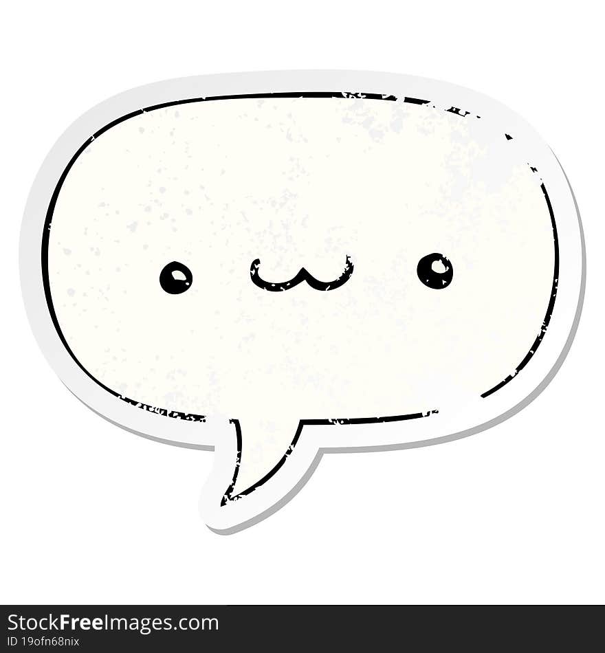 happy cartoon expression and speech bubble distressed sticker