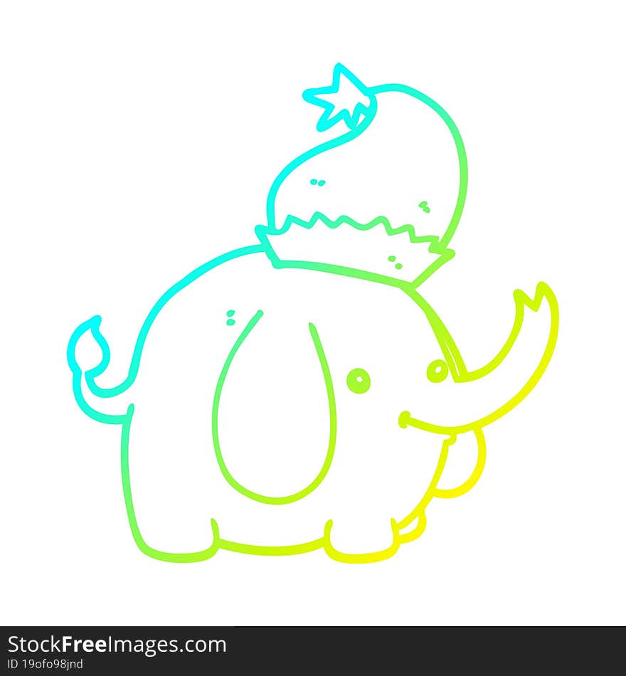 Cold Gradient Line Drawing Cute Cartoon Christmas Elephant