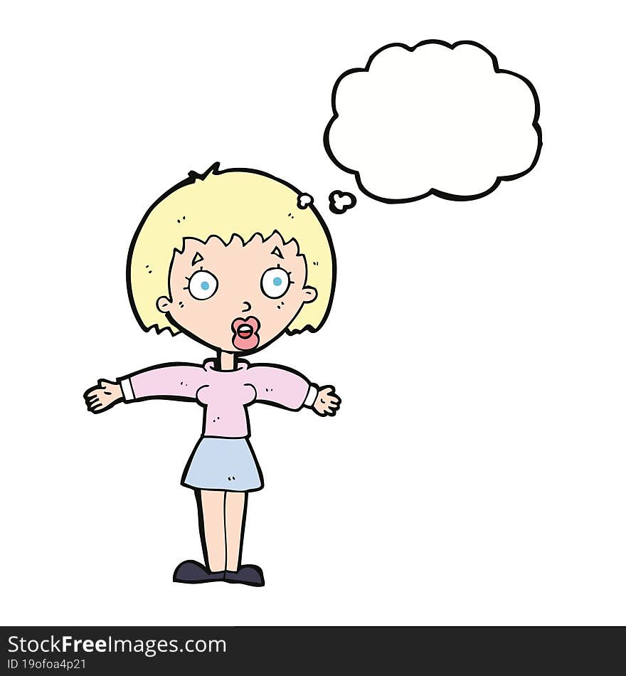 cartoon shocked woman with thought bubble