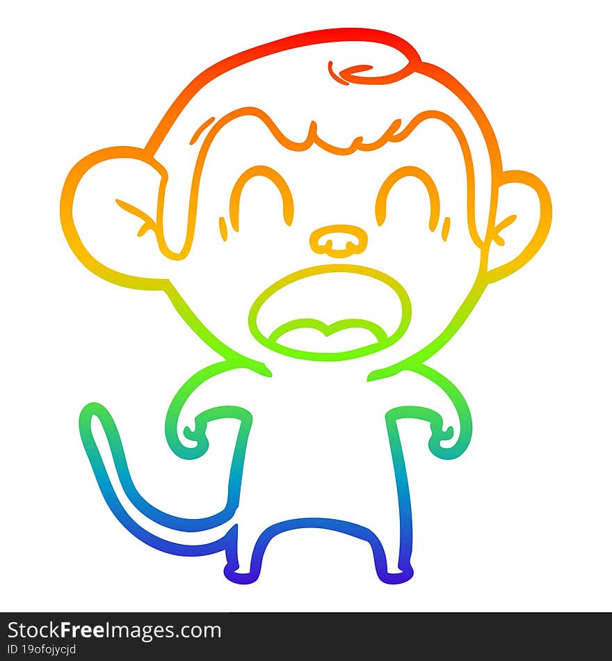 rainbow gradient line drawing shouting cartoon monkey