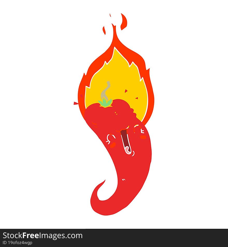 flat color style cartoon flaming hot chili pepper