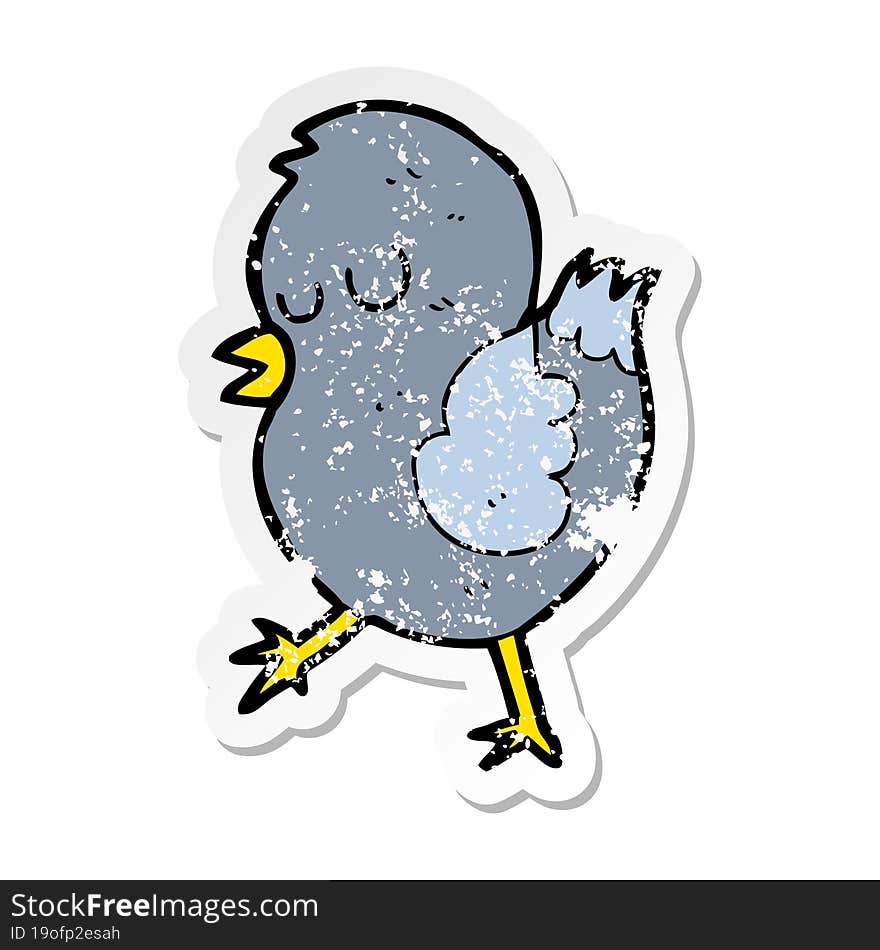 distressed sticker of a cartoon bird