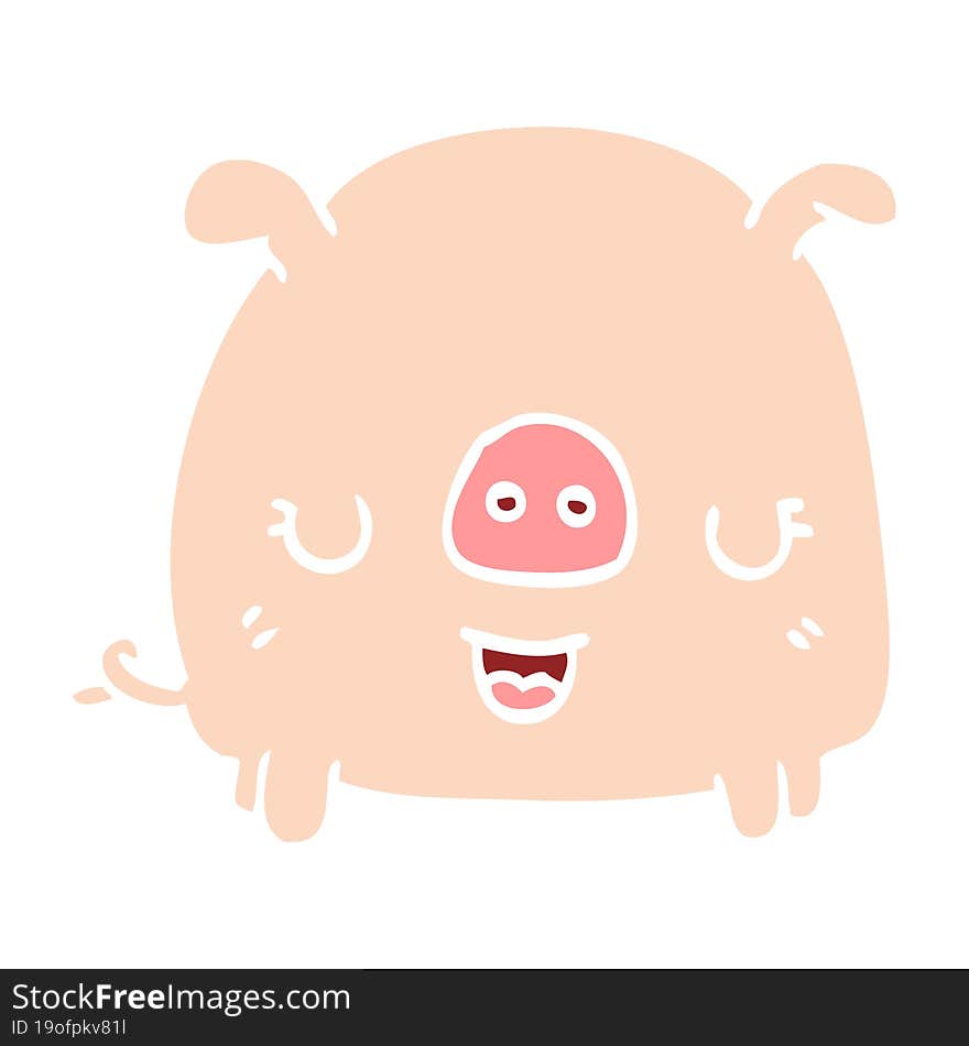 flat color illustration cartoon pig