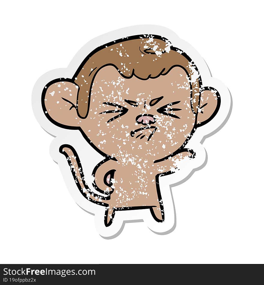 distressed sticker of a cartoon angry monkey