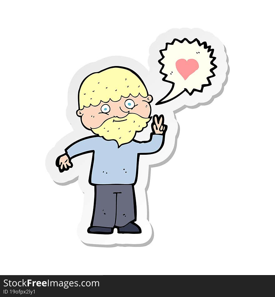 sticker of a cartoon man talking about love