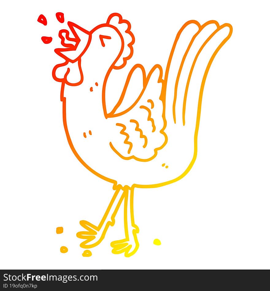 warm gradient line drawing cartoon crowing cockerel