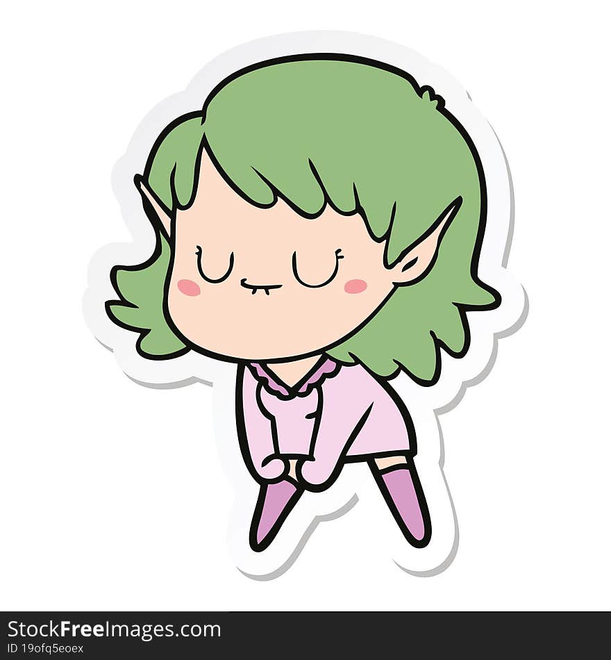 sticker of a happy cartoon elf girl posing