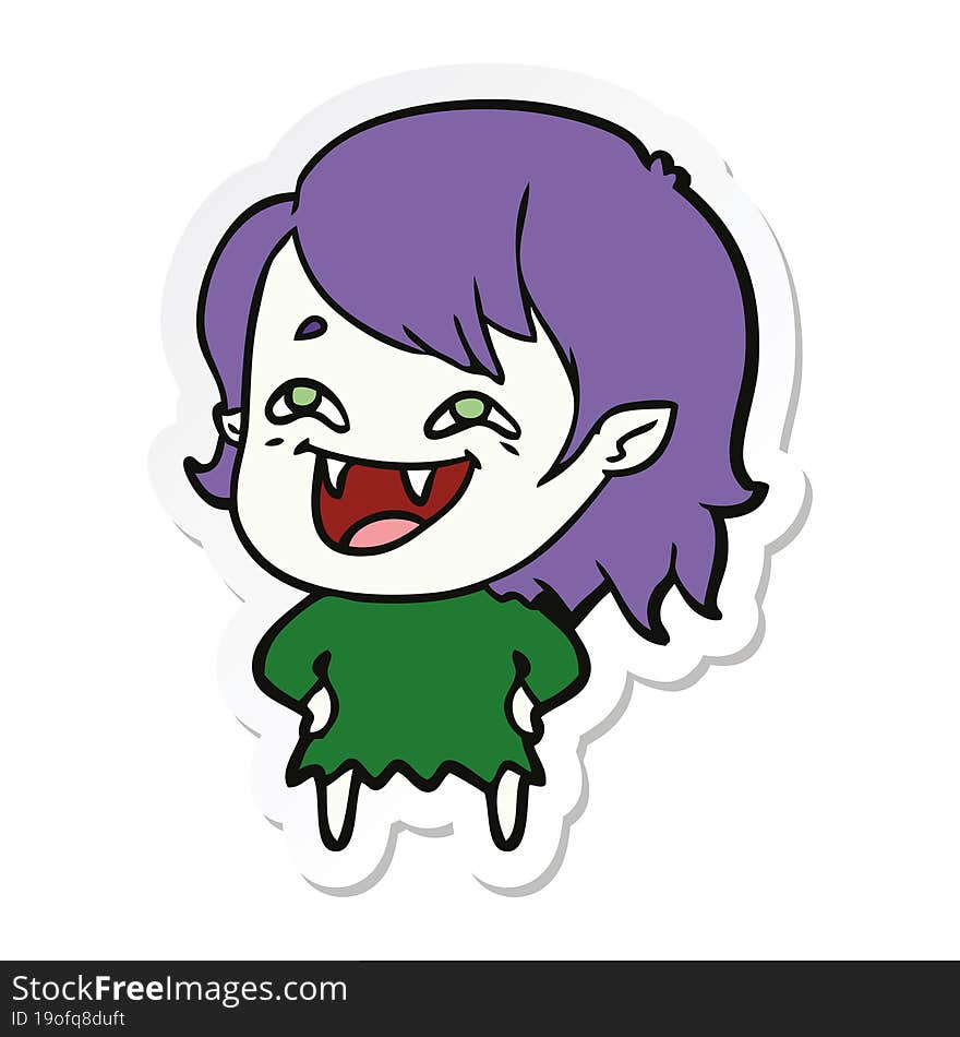 sticker of a cartoon laughing vampire girl