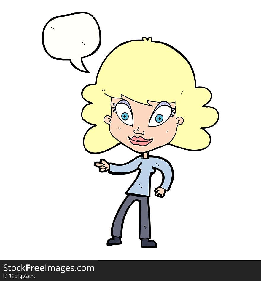 Cartoon Woman Pointing With Speech Bubble