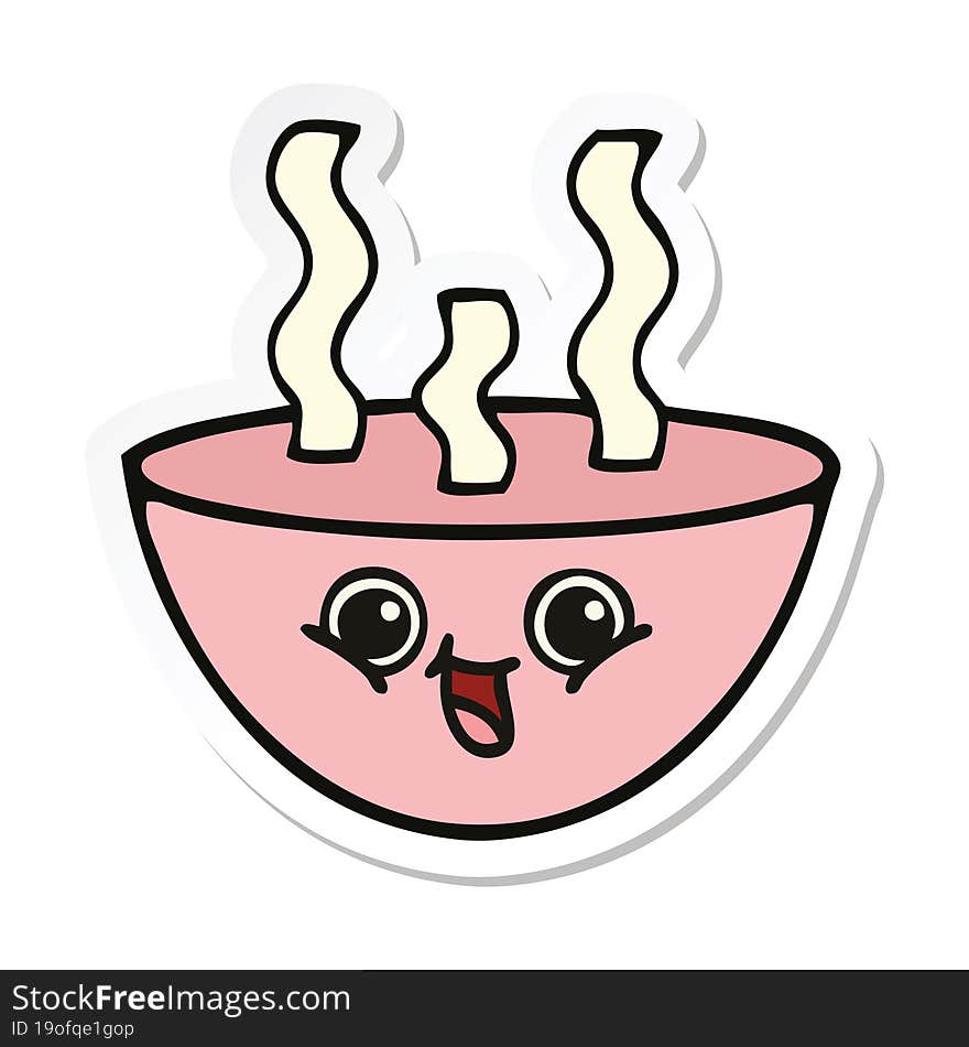 sticker of a cute cartoon bowl of hot soup