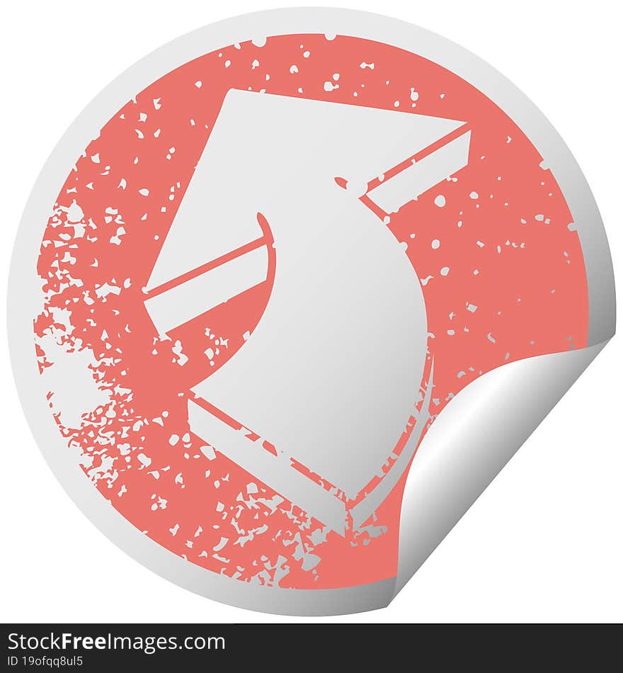 quirky distressed circular peeling sticker symbol arrow