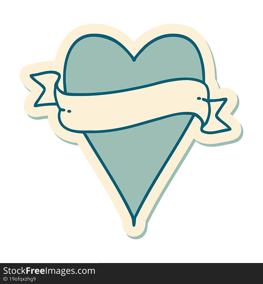 Tattoo Style Sticker Of A Heart And Banner