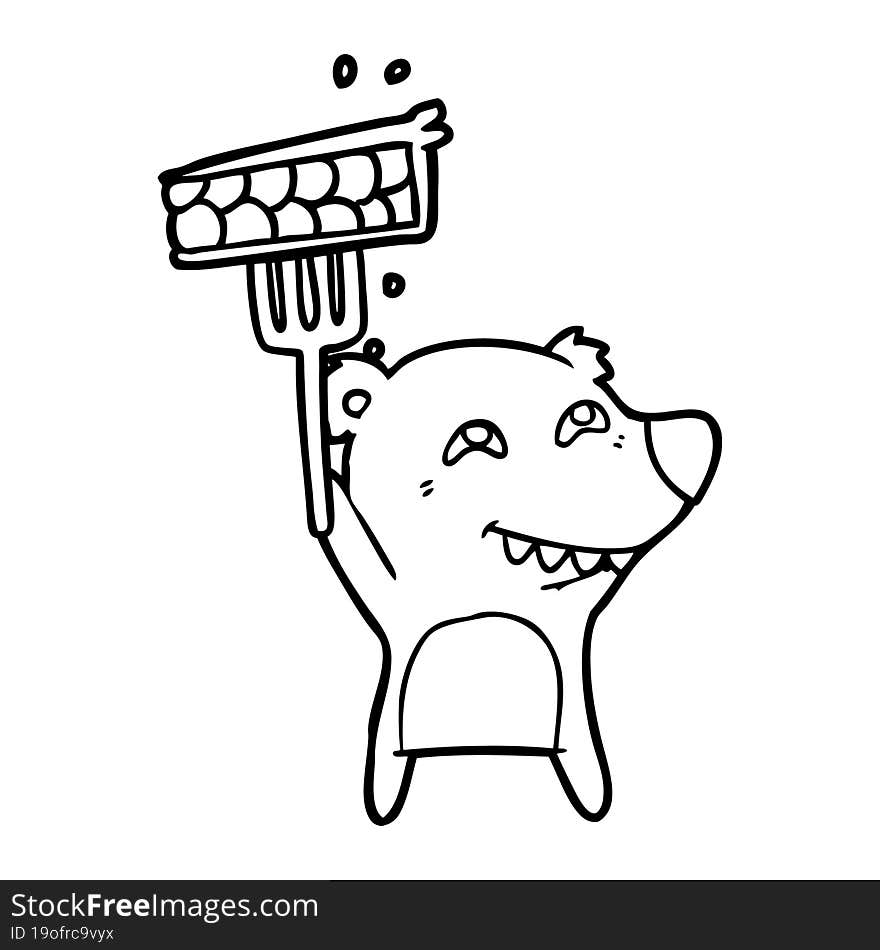 cartoon bear showing teeth with pie. cartoon bear showing teeth with pie