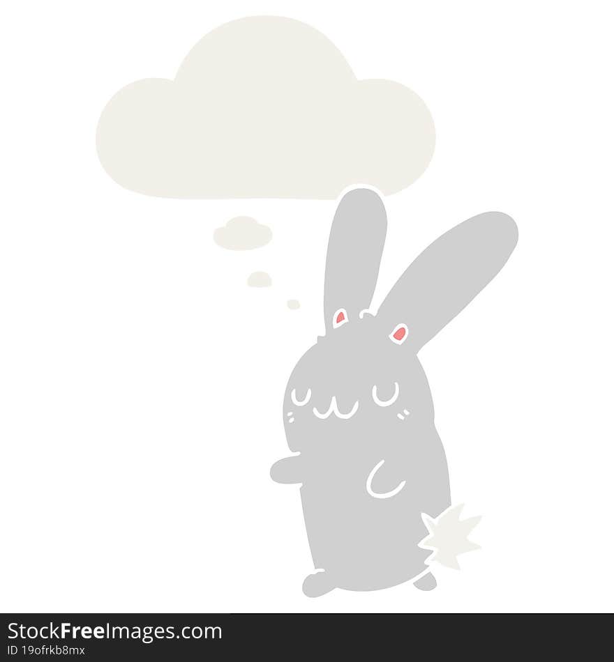 cute cartoon rabbit with thought bubble in retro style