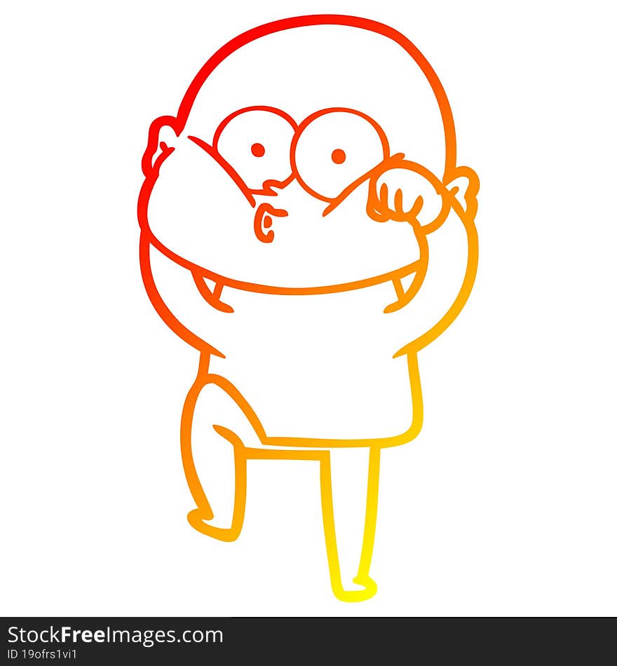 warm gradient line drawing cartoon bald man staring