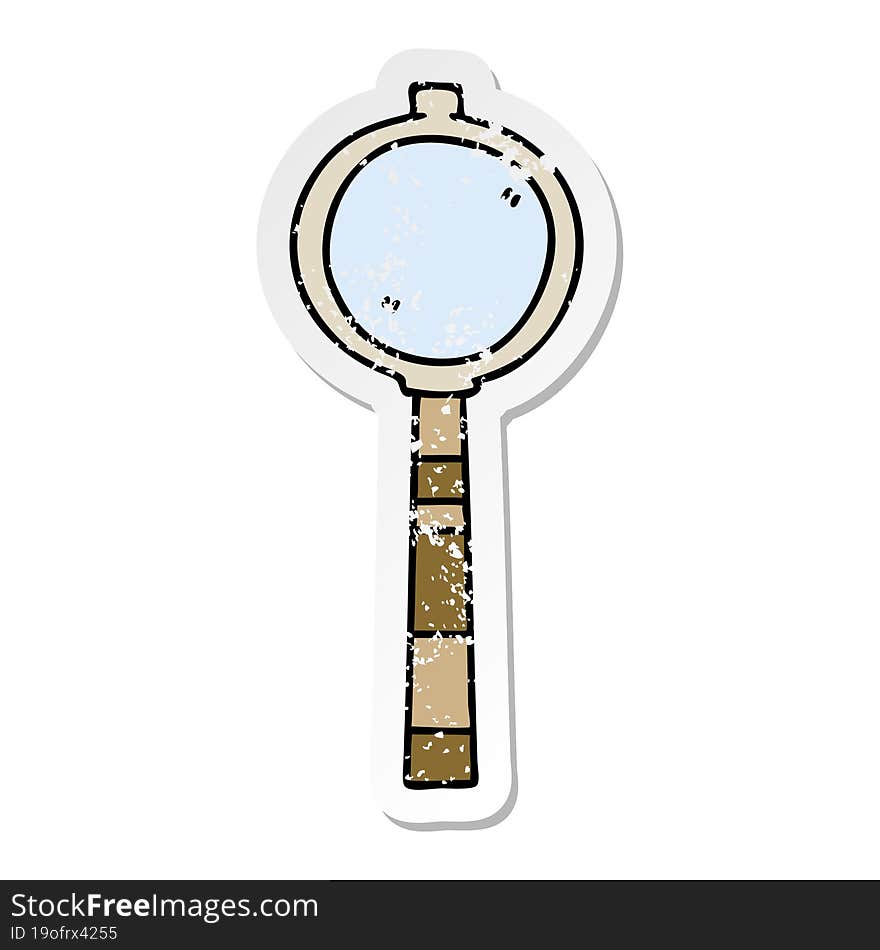 Distressed Sticker Of A Quirky Hand Drawn Cartoon Magnifying Glass