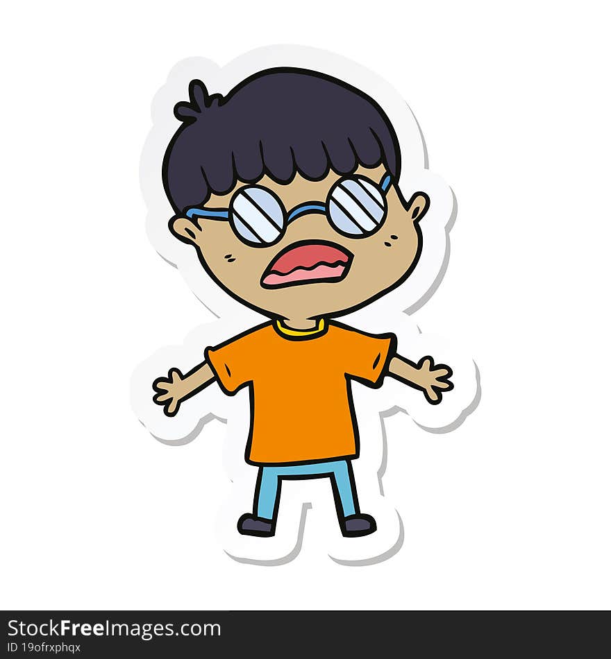 sticker of a cartoon boy wearing spectacles