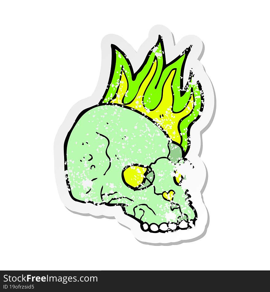 retro distressed sticker of a cartoon spooky skull