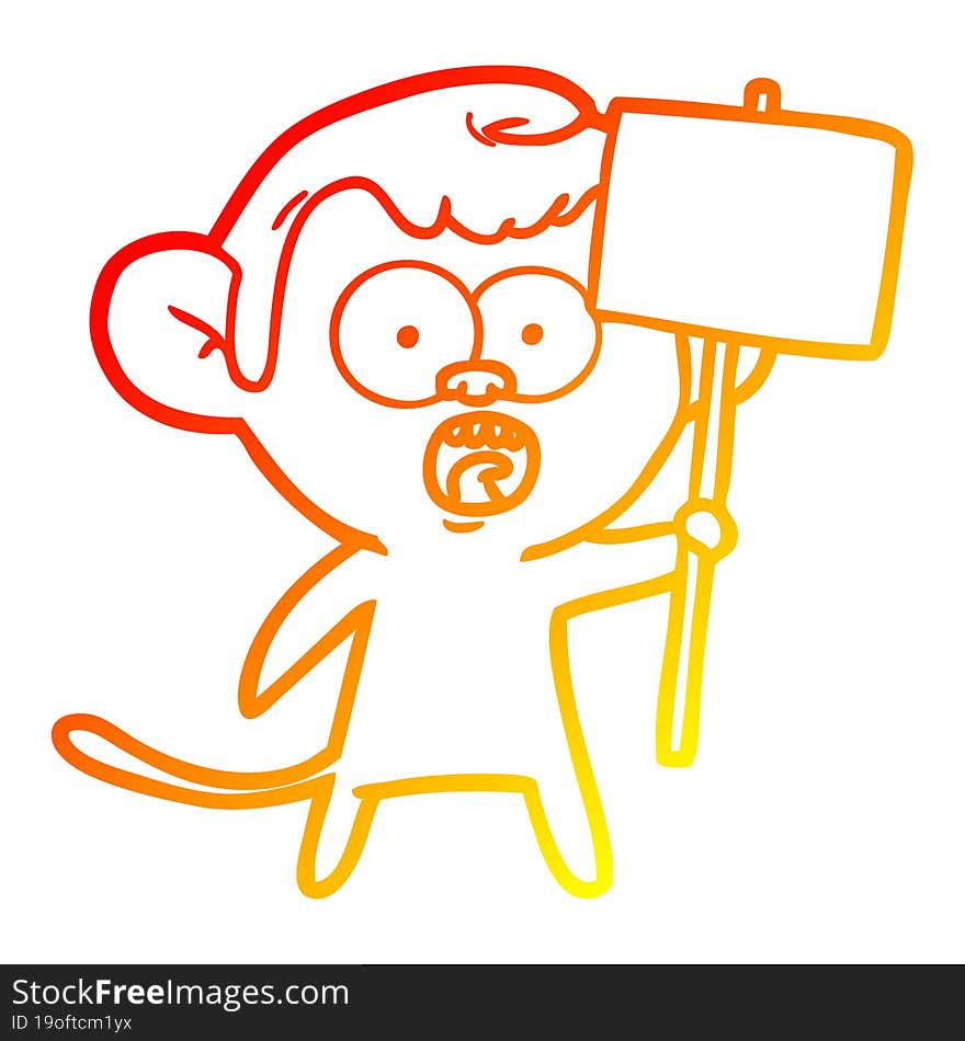 Warm Gradient Line Drawing Cartoon Shocked Monkey