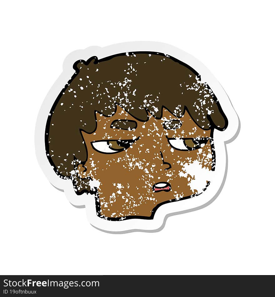 retro distressed sticker of a cartoon annoyed boy