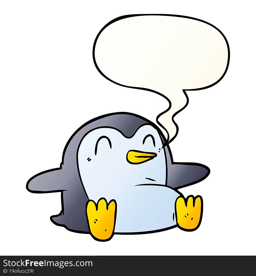 cartoon penguin and speech bubble in smooth gradient style