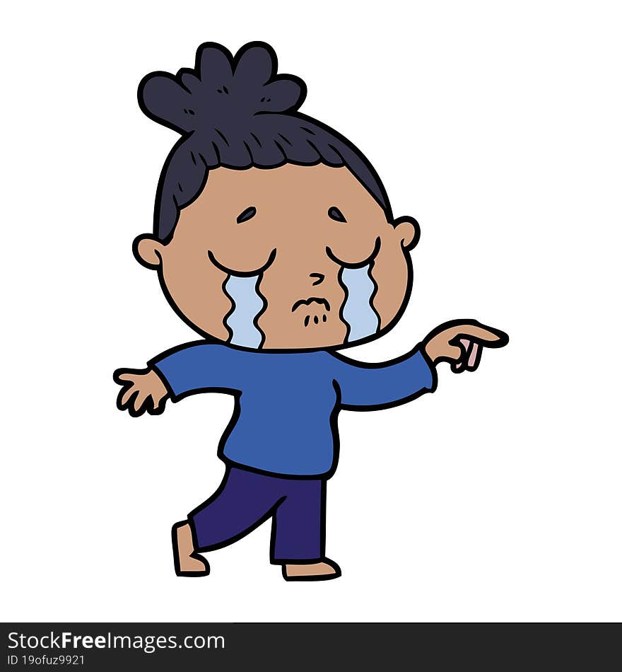 cartoon crying woman pointing. cartoon crying woman pointing