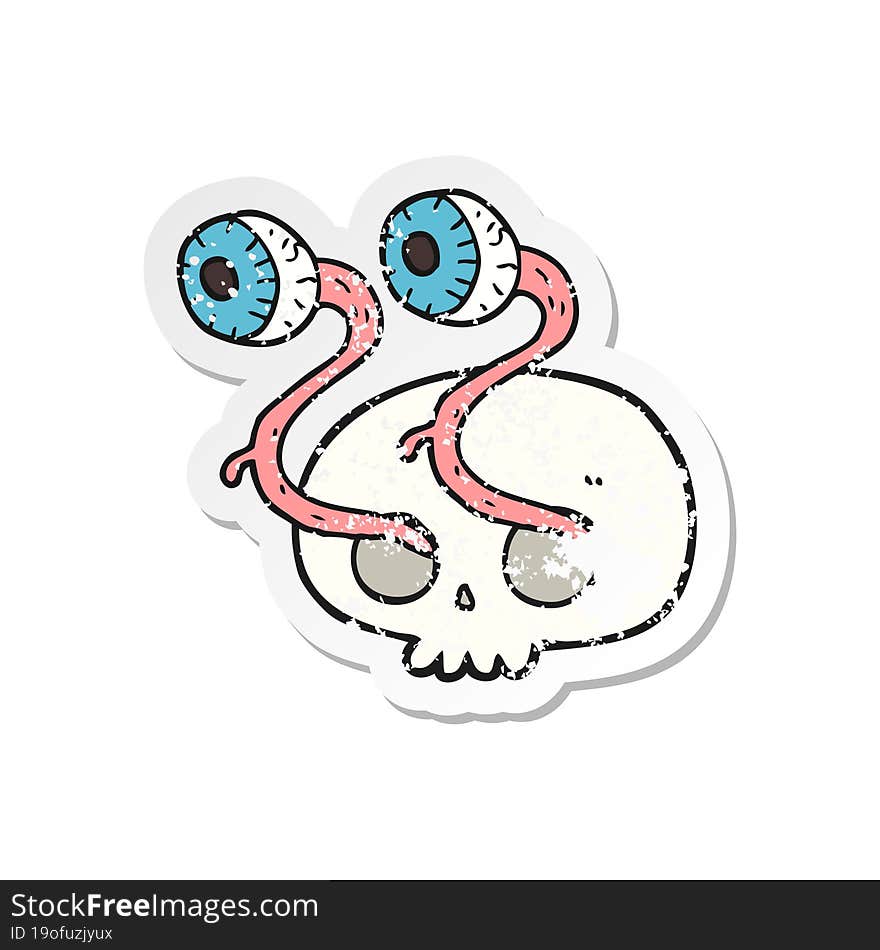 retro distressed sticker of a gross cartoon eyeball skull