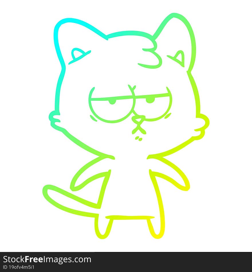 Cold Gradient Line Drawing Bored Cartoon Cat