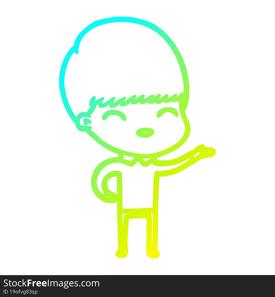 Cold Gradient Line Drawing Happy Cartoon Boy