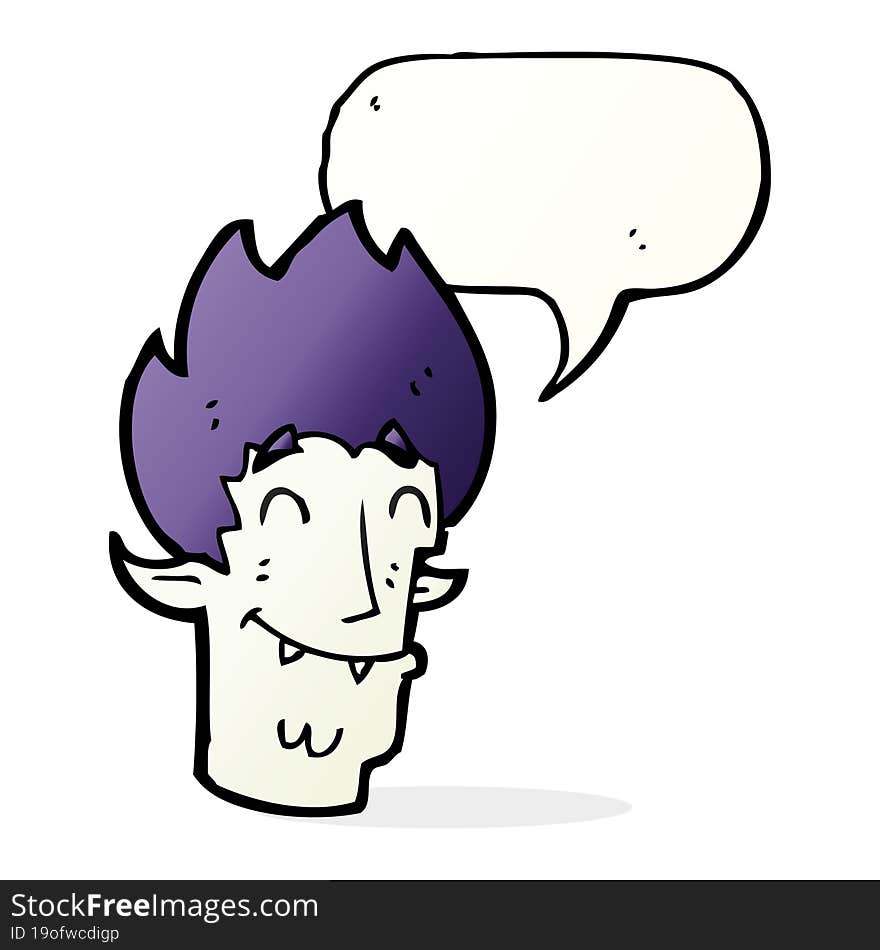 cartoon happy vampire head with speech bubble