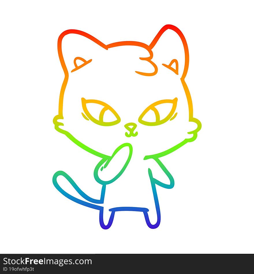 rainbow gradient line drawing of a cute cartoon cat