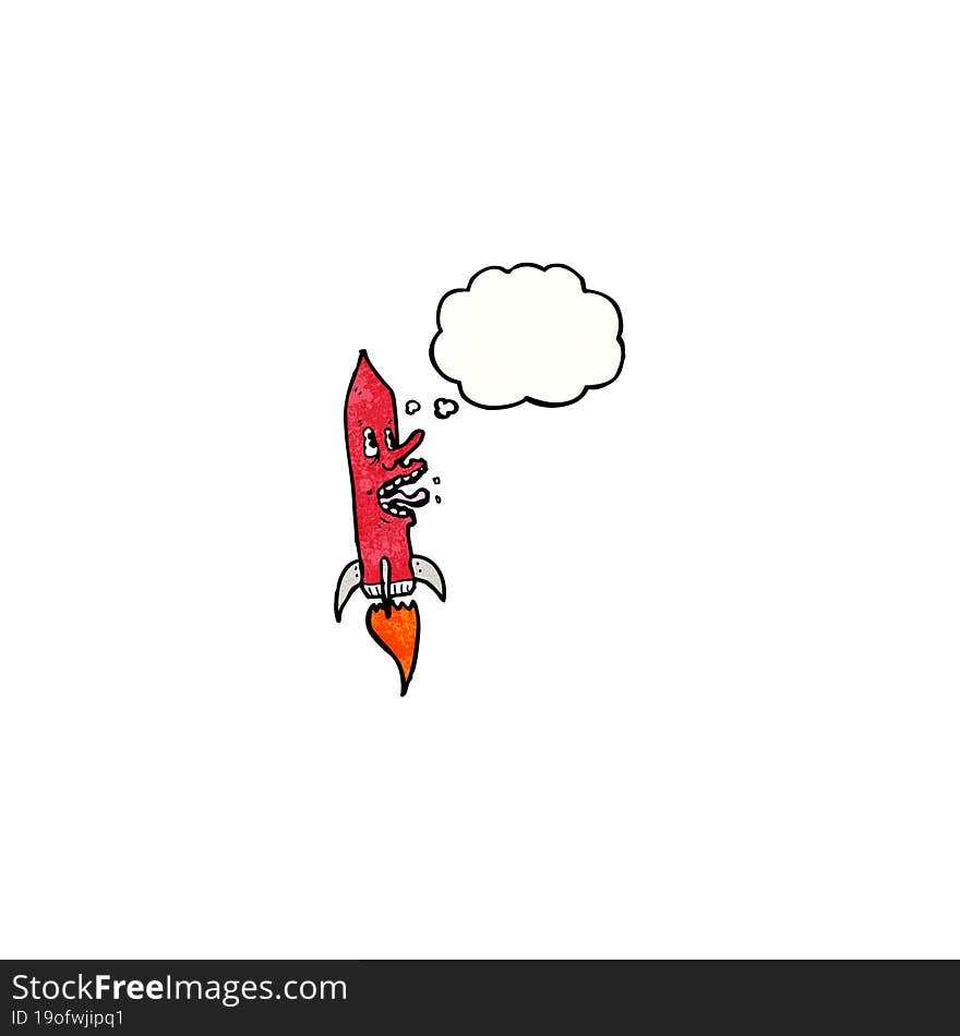 cartoon rocket with thought bubble