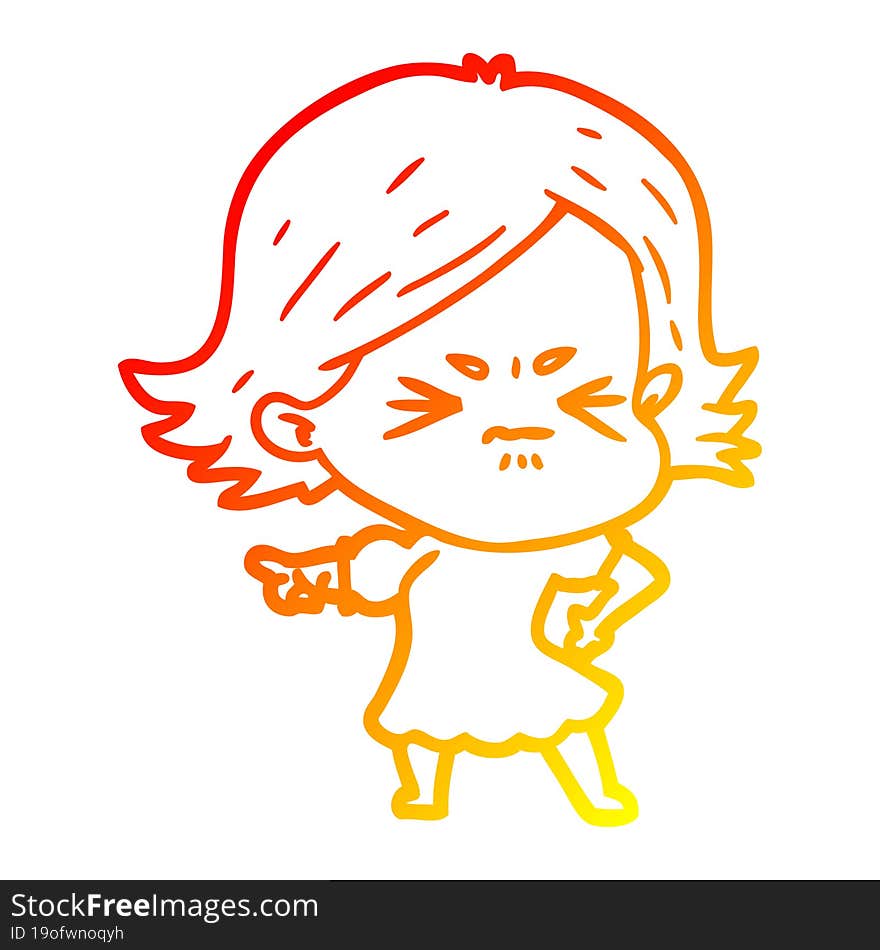 warm gradient line drawing cartoon angry woman