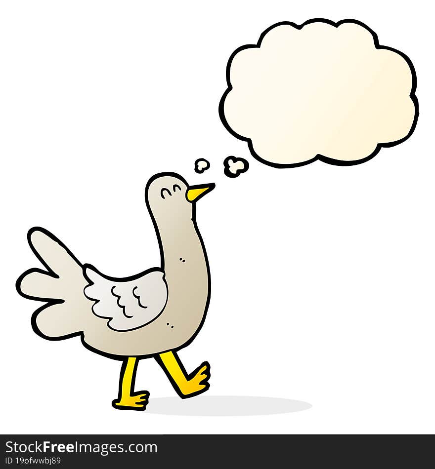 Cartoon Walking Bird With Thought Bubble