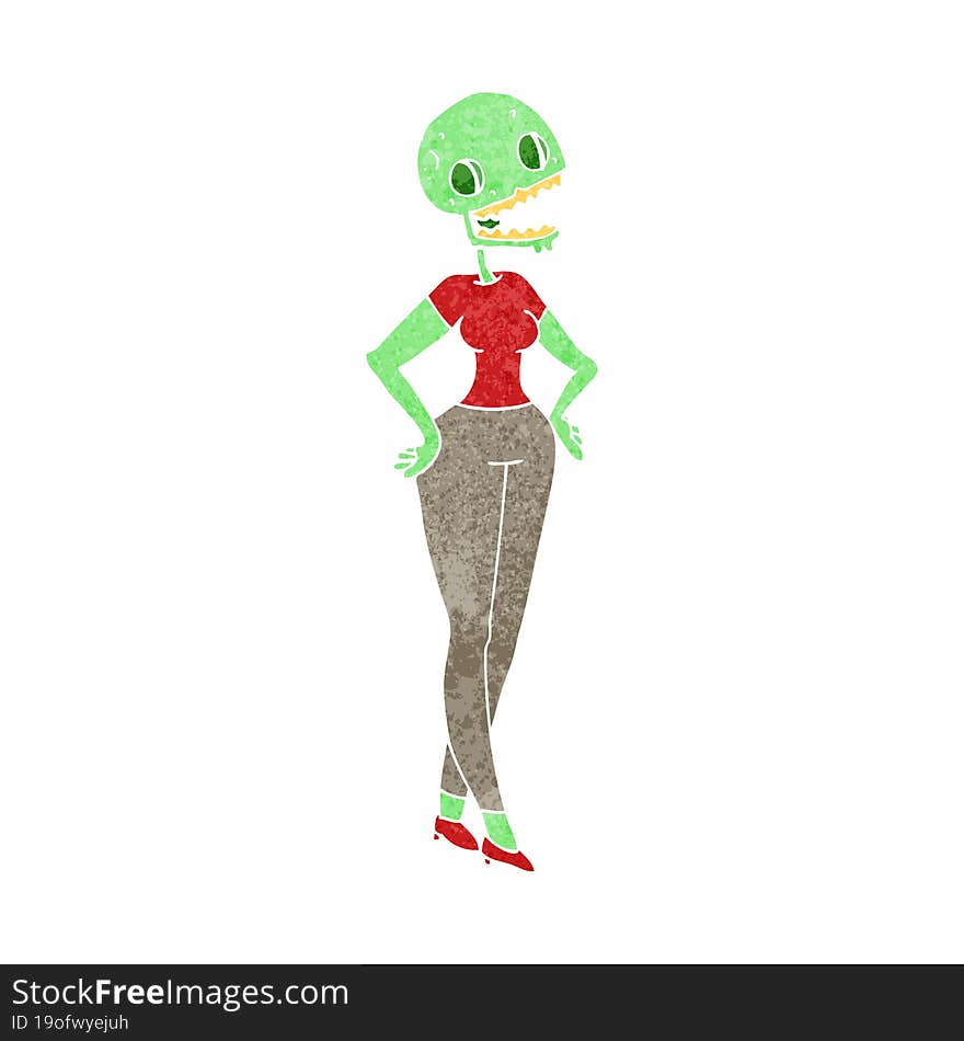 retro cartoon zombie woman