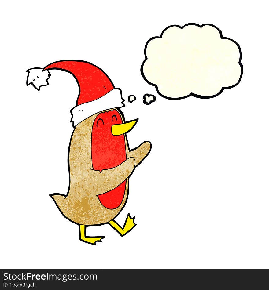 cartoon christmas robin with thought bubble