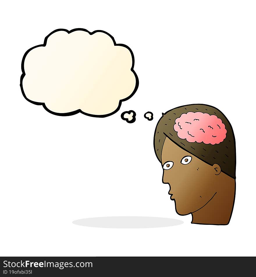 Cartoon Head With Brain Symbol With Thought Bubble