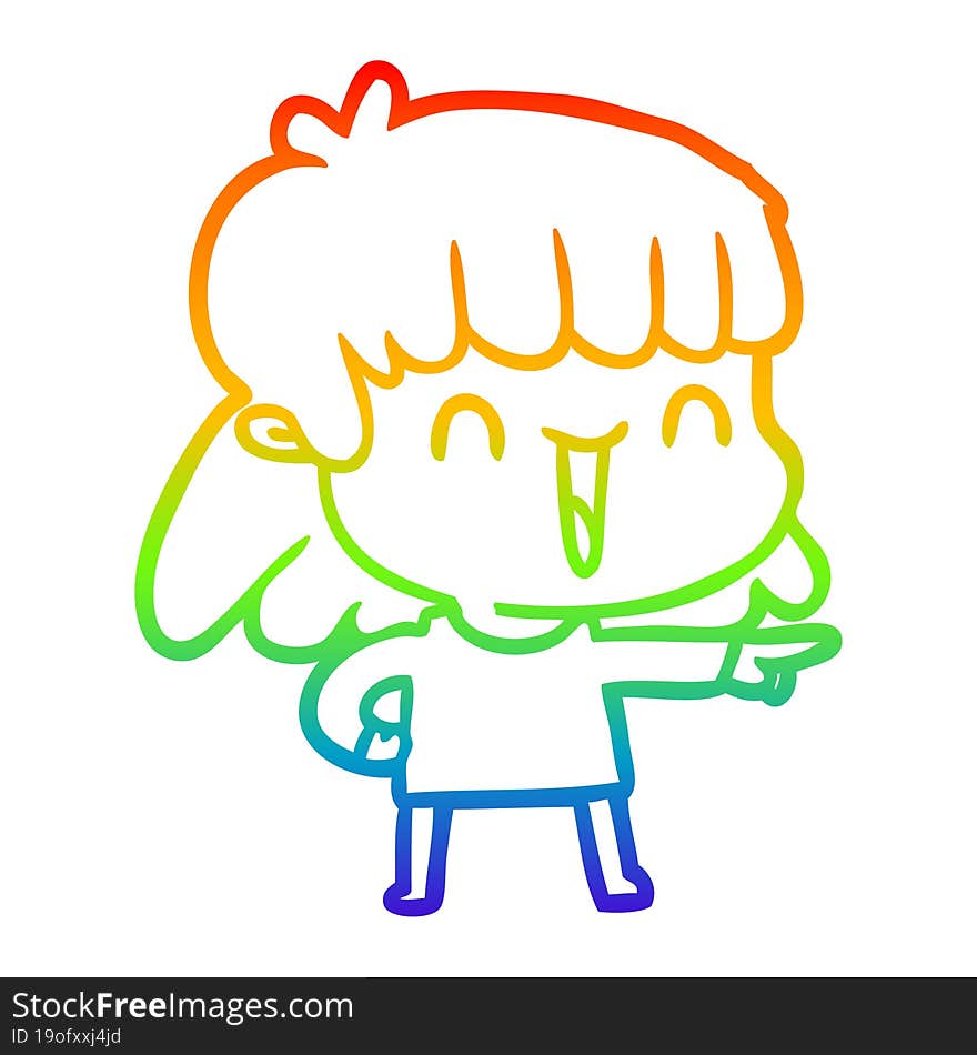 rainbow gradient line drawing of a cartoon woman