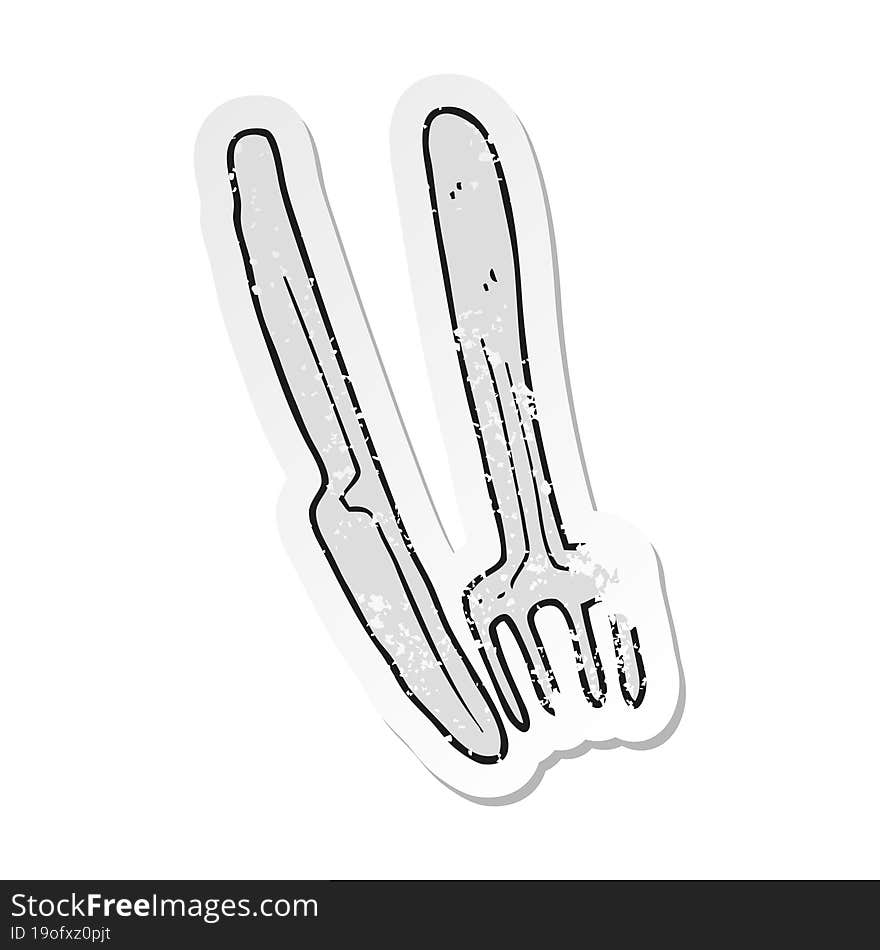 Retro Distressed Sticker Of A Cartoon Knife And Fork