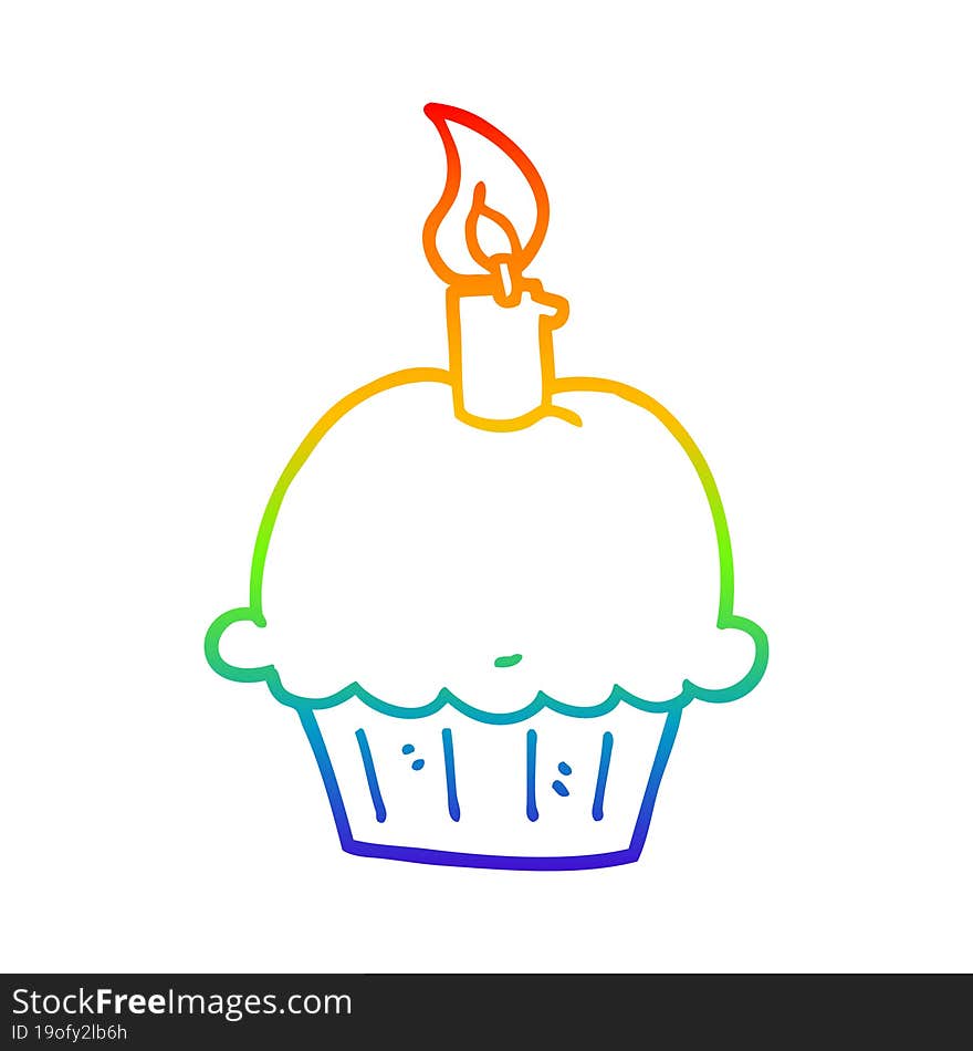 rainbow gradient line drawing cartoon birthday cupcake