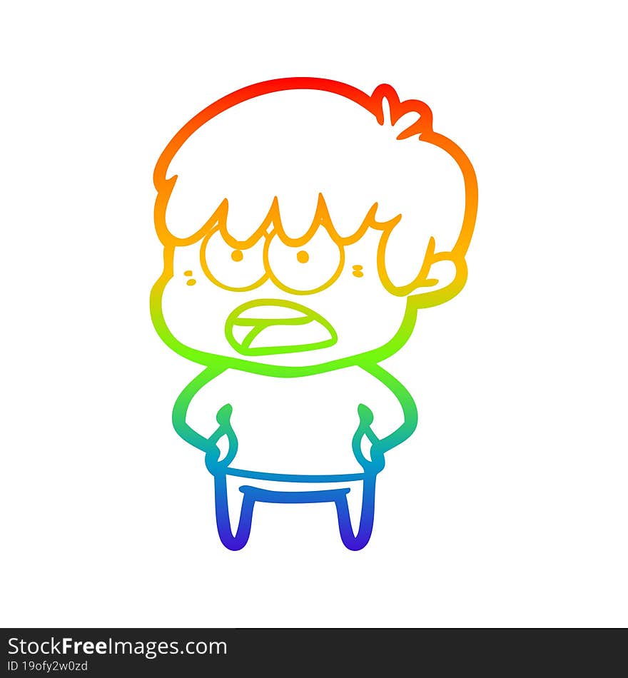 rainbow gradient line drawing worried cartoon boy