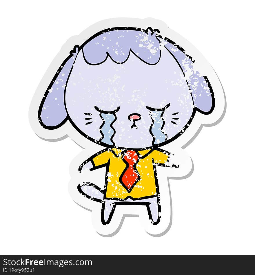 Distressed Sticker Of A Cartoon Dog Crying