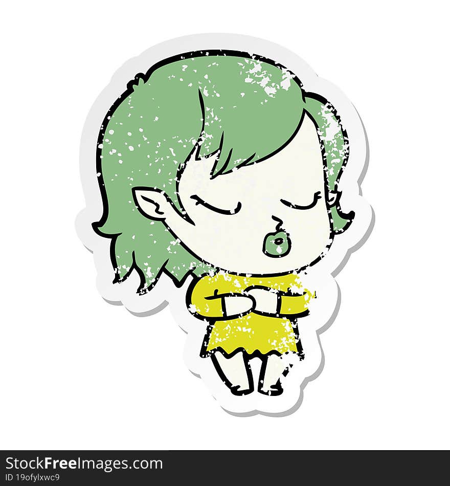 distressed sticker of a cute cartoon vampire girl